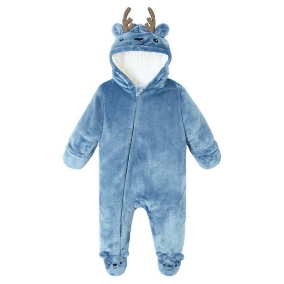 Koala Kids Other - NWT Koala Baby Blue Boy Plush Deer Zip Up One Piece Bunting Snow Suit